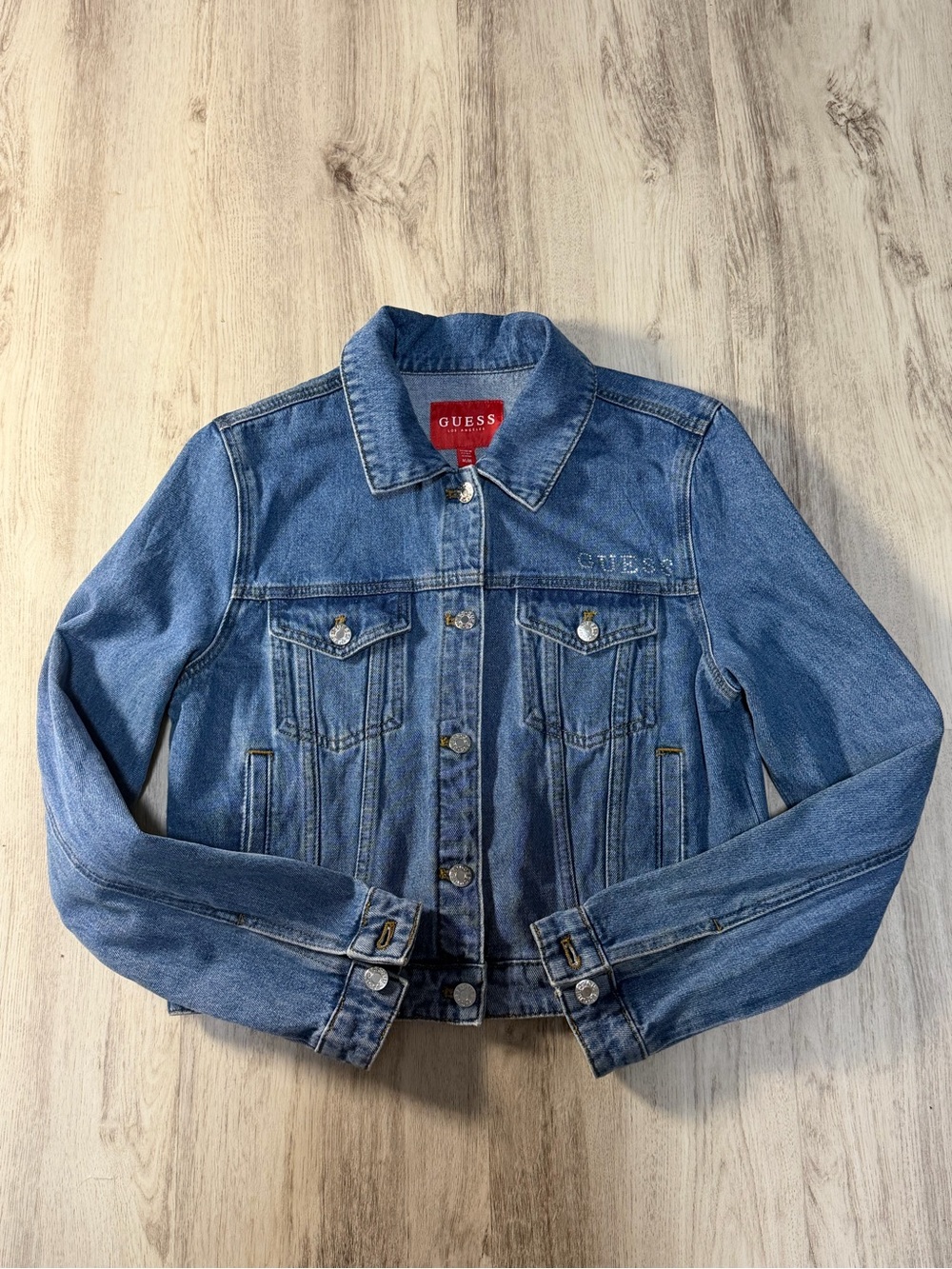Guess Light Blue Denim Jacket with Chest Pockets